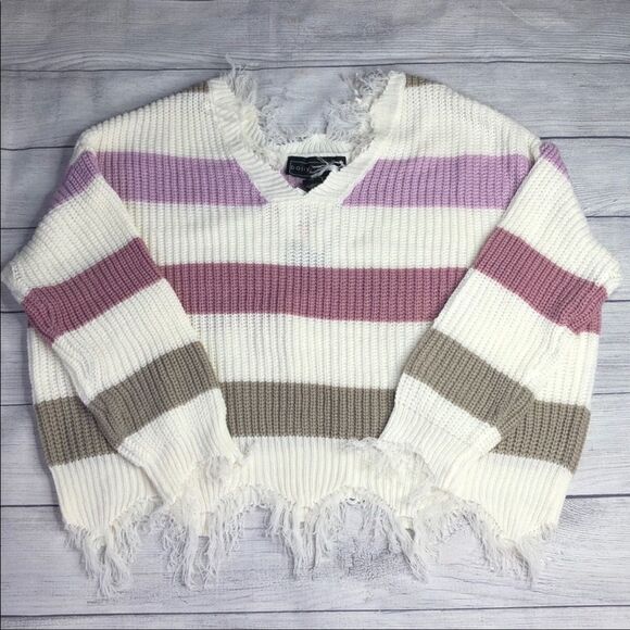 Polly & Esther Destructed Stripe V-Neck Sweater Size 1X NWT - Picture 1 of 7
